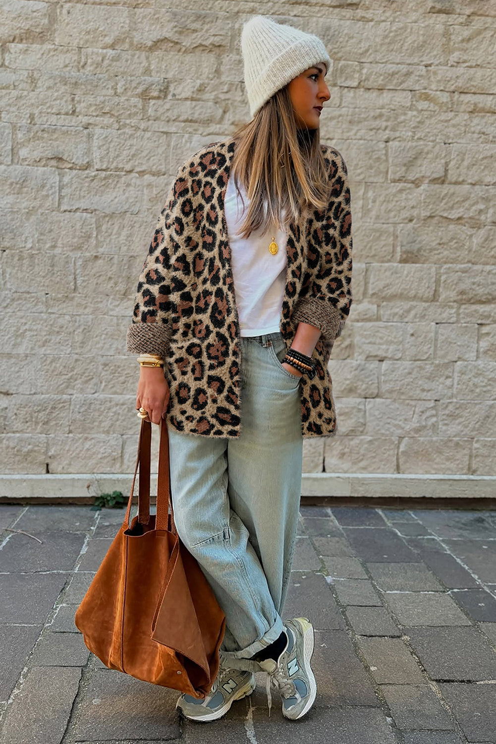 Brown Leopard Open Casual Cardigan-Sweaters & Cardigans/Cardigans-[Adult]-[Female]-2022 Online Blue Zone Planet