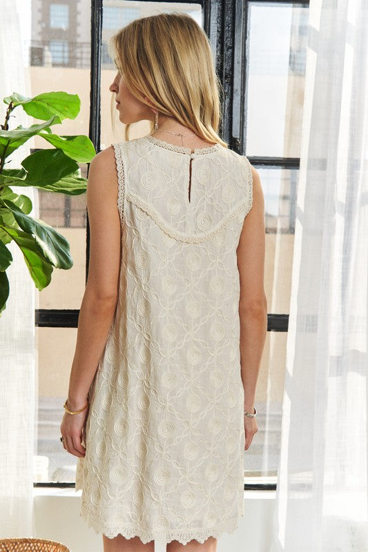 ADORA Applique Round Neck Sleeveless Shift Dress-TOPS / DRESSES-[Adult]-[Female]-2022 Online Blue Zone Planet