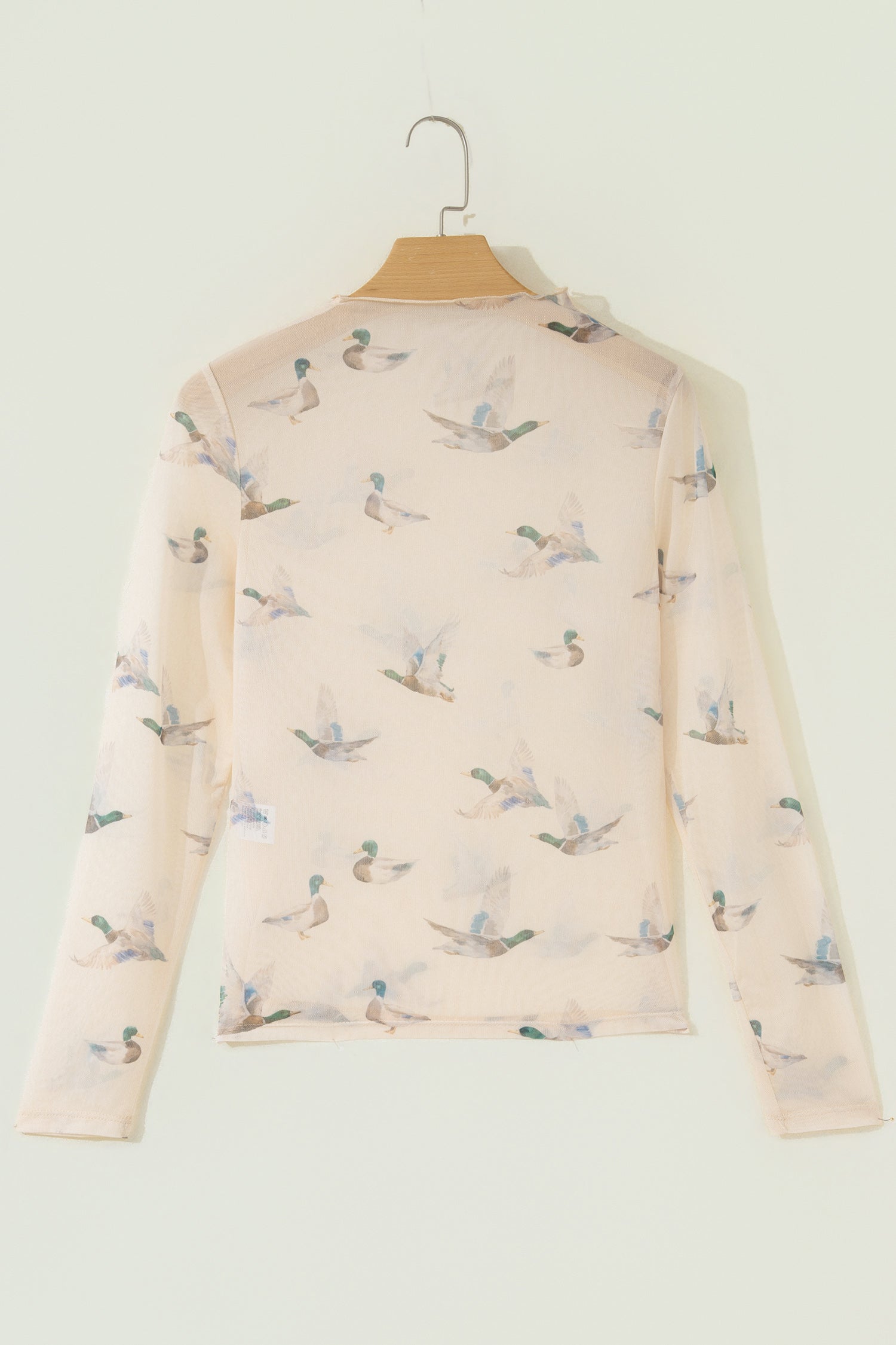 Beige Western Print Mesh High Neck Long Sleeve Sheath Top-Tops/Long Sleeve Tops-[Adult]-[Female]-2022 Online Blue Zone Planet