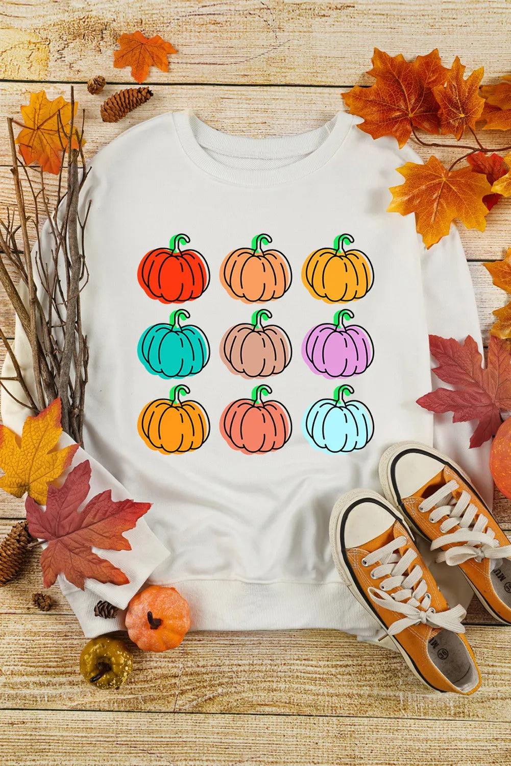 Blue Zone Planet | Pumpkin Graphic Long Sleeve Sweatshirt-TOPS / DRESSES-[Adult]-[Female]-2022 Online Blue Zone Planet