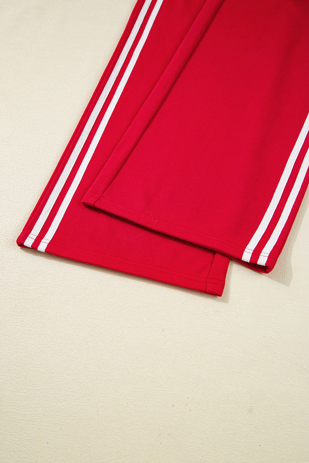 Fiery Red Varsity Striped Detail Crewneck Pullover Elastic Sweatpants 2pcs Outfit-Two Piece Sets/Pant Sets-[Adult]-[Female]-2022 Online Blue Zone Planet