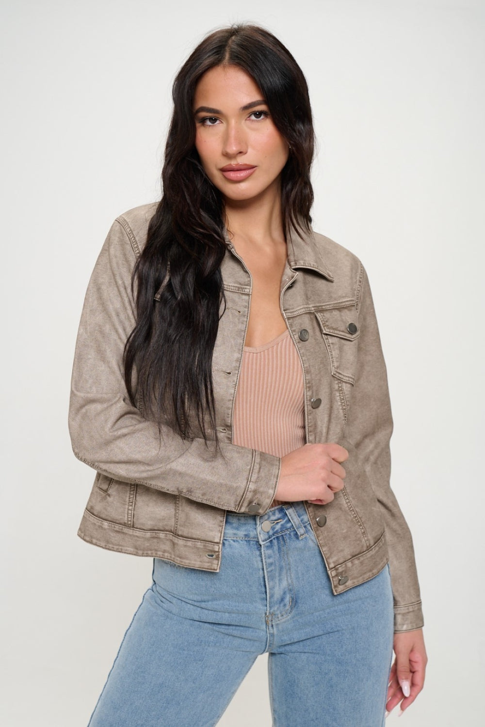 Coalition LA Button Down Cargo Vegan Leather Shacket-TOPS / DRESSES-[Adult]-[Female]-Khaki-S-2022 Online Blue Zone Planet