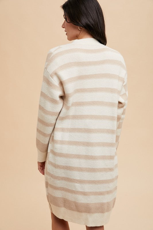 Annie Wear Checkered & Striped Open Front Long Sleeve Cardigan-TOPS / DRESSES-[Adult]-[Female]-2022 Online Blue Zone Planet