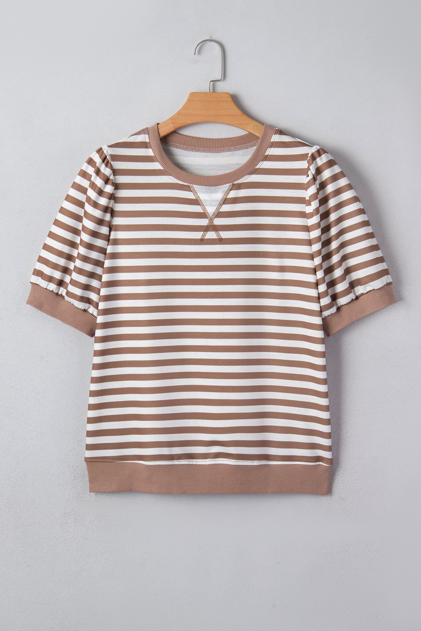 Orange Stripe Short Bubble Sleeve T Shirt-Tops/Tops & Tees-[Adult]-[Female]-2022 Online Blue Zone Planet