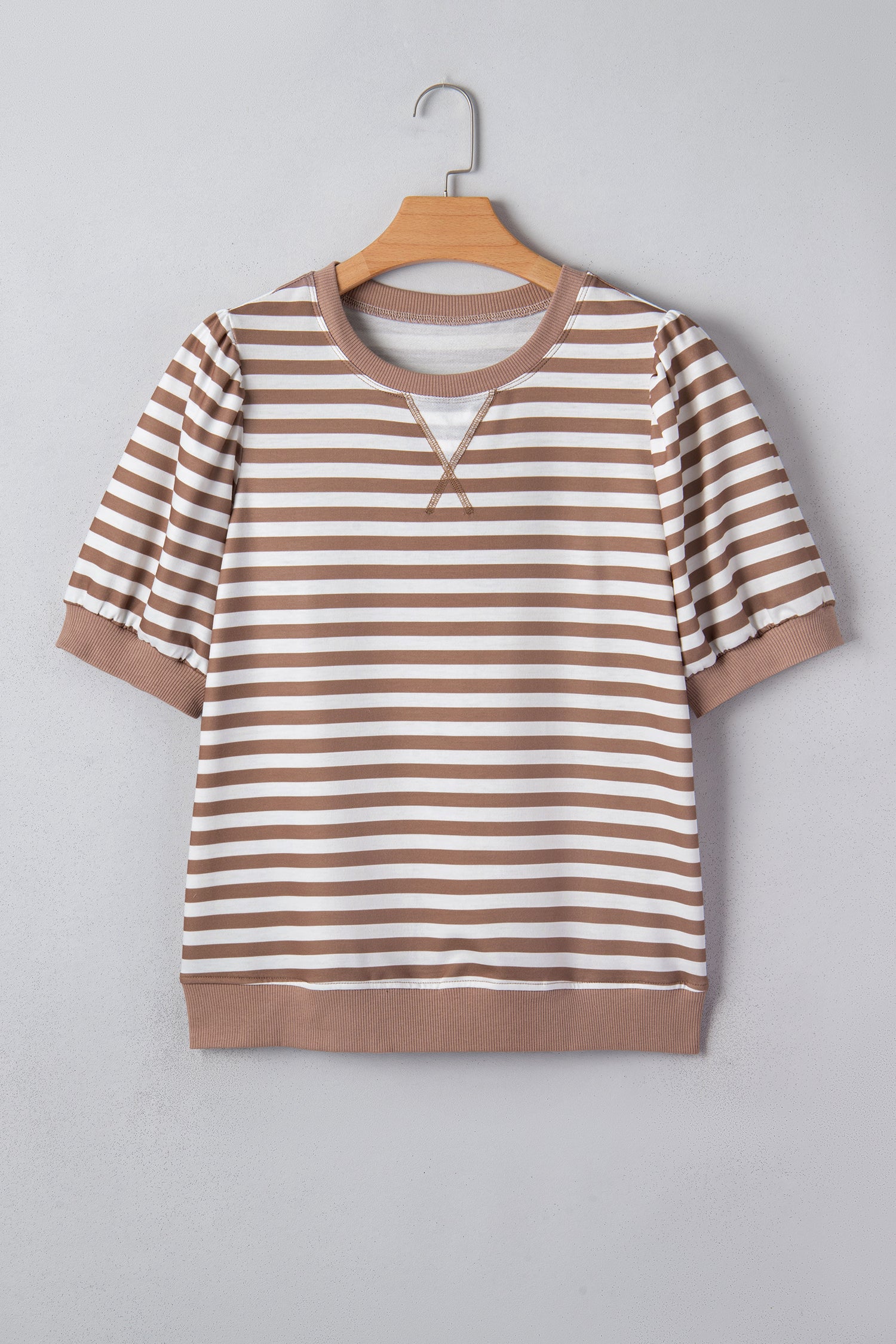 Orange Stripe Short Bubble Sleeve T Shirt-Tops/Tops & Tees-[Adult]-[Female]-2022 Online Blue Zone Planet