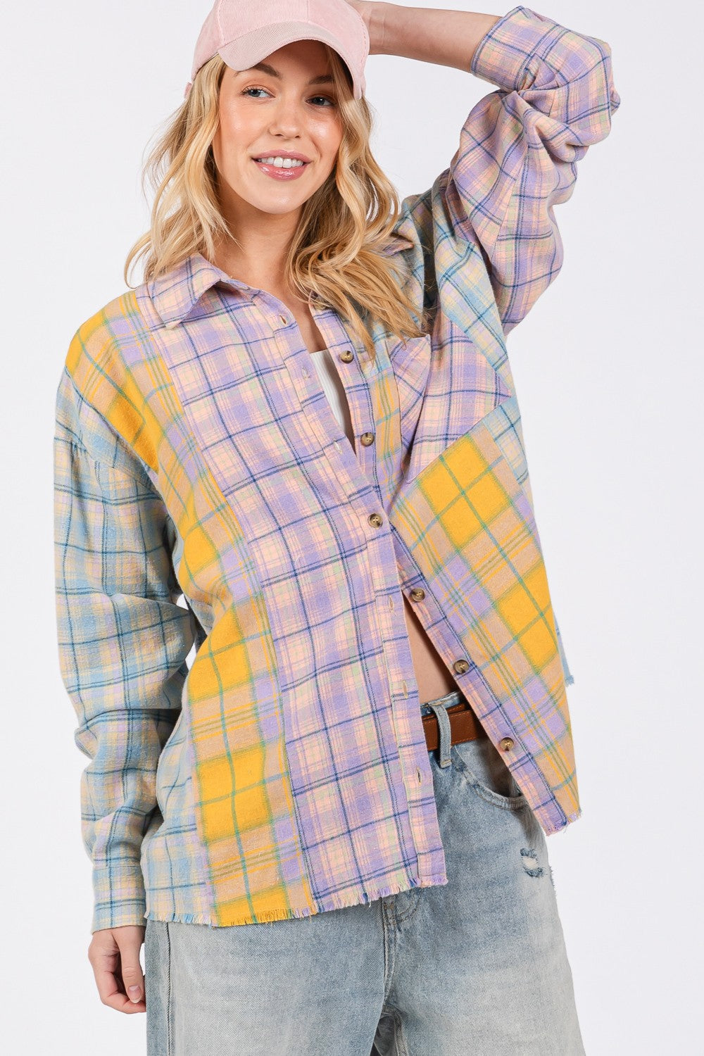 SAGE + FIG Button Up Raw Hem Plaid Flannel Shirt-TOPS / DRESSES-[Adult]-[Female]-2022 Online Blue Zone Planet