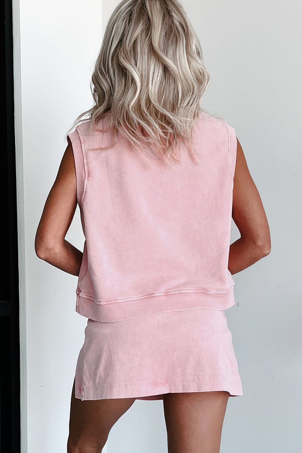 Light Pink 2 Pieces Mineral Wash Cotton Tank Top Lined Split Skirt Set-Two Piece Sets/Two Piece Dresses-[Adult]-[Female]-2022 Online Blue Zone Planet