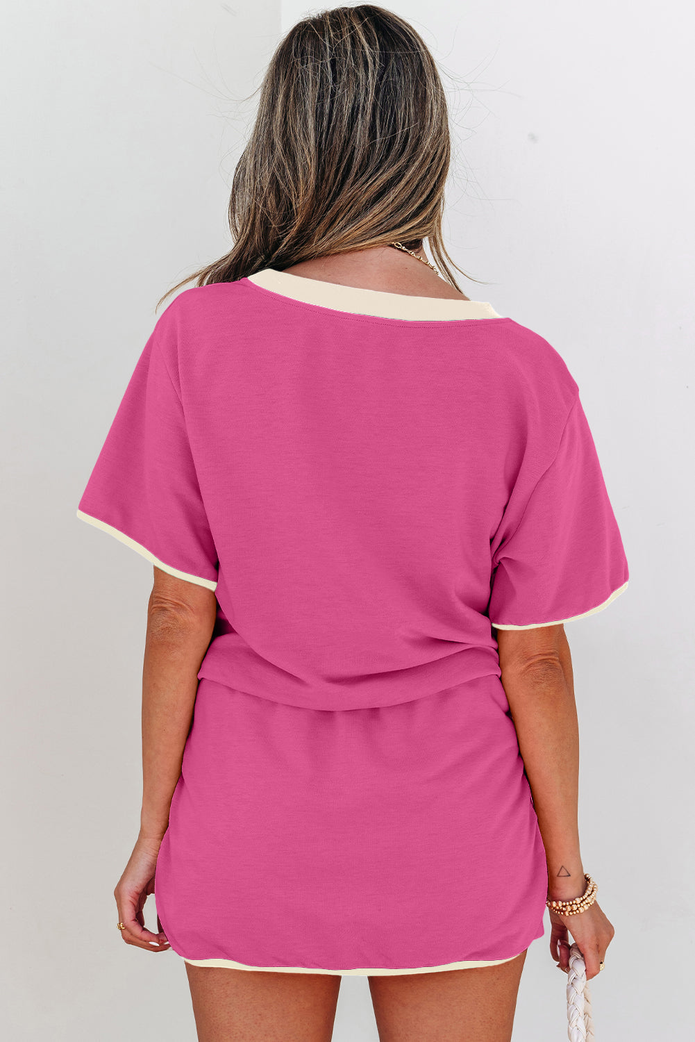 Black Colorblock Edge Drop Shoulder T Shirt and Skort 2Pcs Set-Two Piece Sets/Two Piece Dresses-[Adult]-[Female]-2022 Online Blue Zone Planet