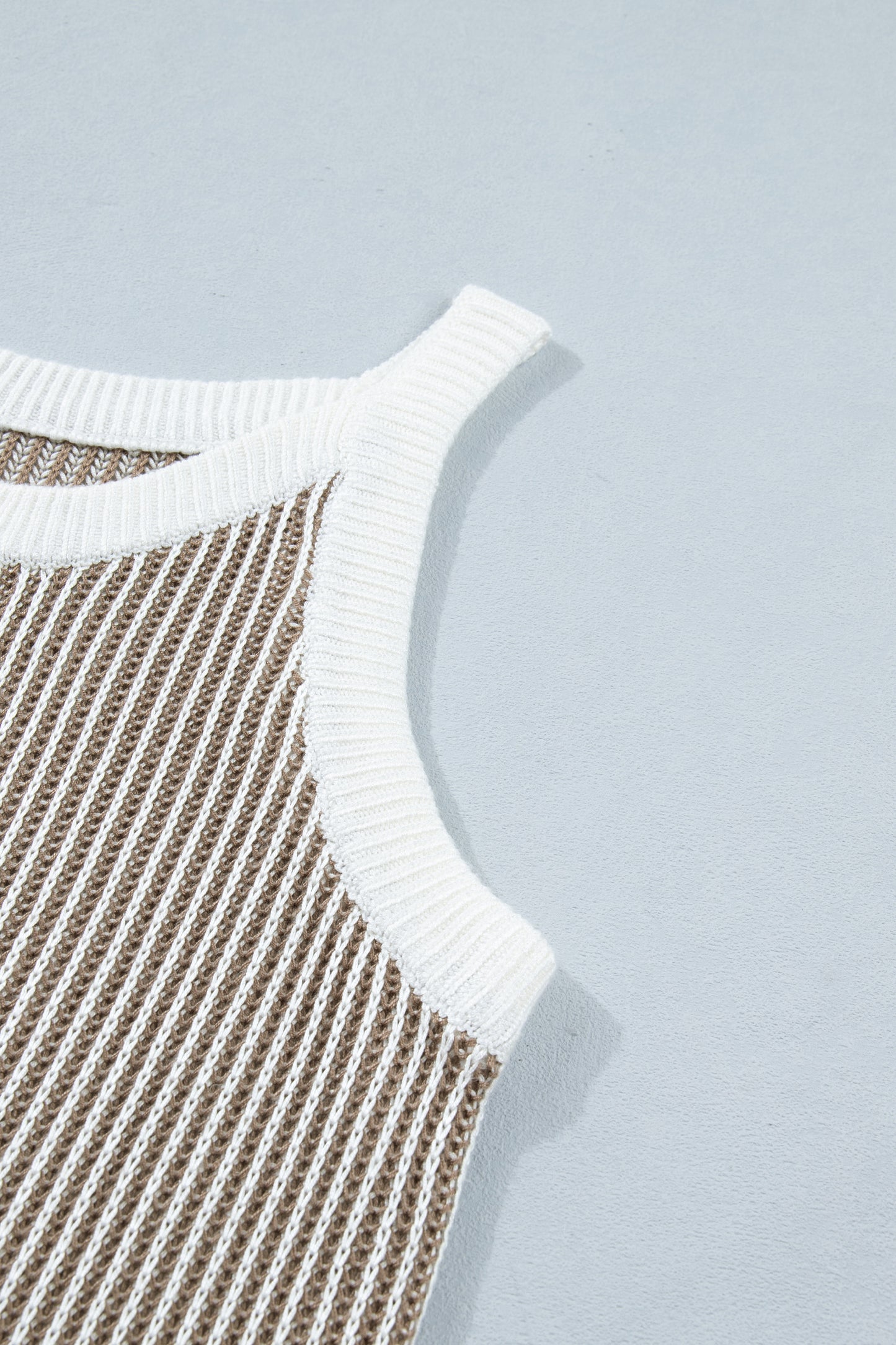 Pale Khaki Contrast Trim Ribbed Knit Sweater Tank Top-Sweaters & Cardigans/Sweater Vests-[Adult]-[Female]-2022 Online Blue Zone Planet