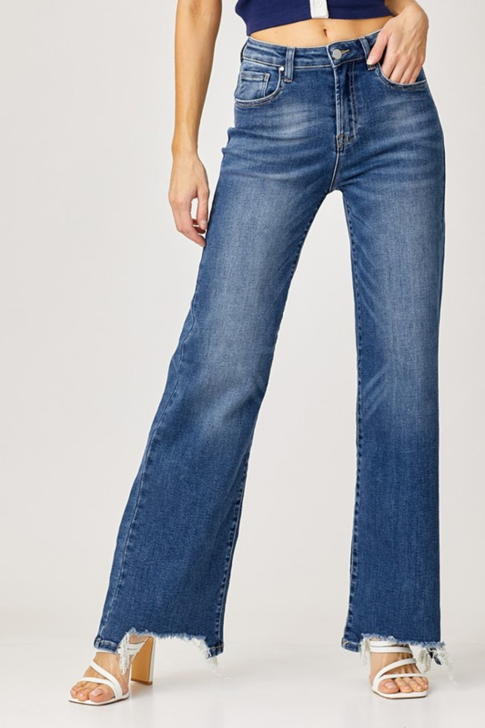 Blue Zone Planet | Risen Full Size High Rise Frayed Hem Wide Leg Jeans-TOPS / DRESSES-[Adult]-[Female]-2022 Online Blue Zone Planet