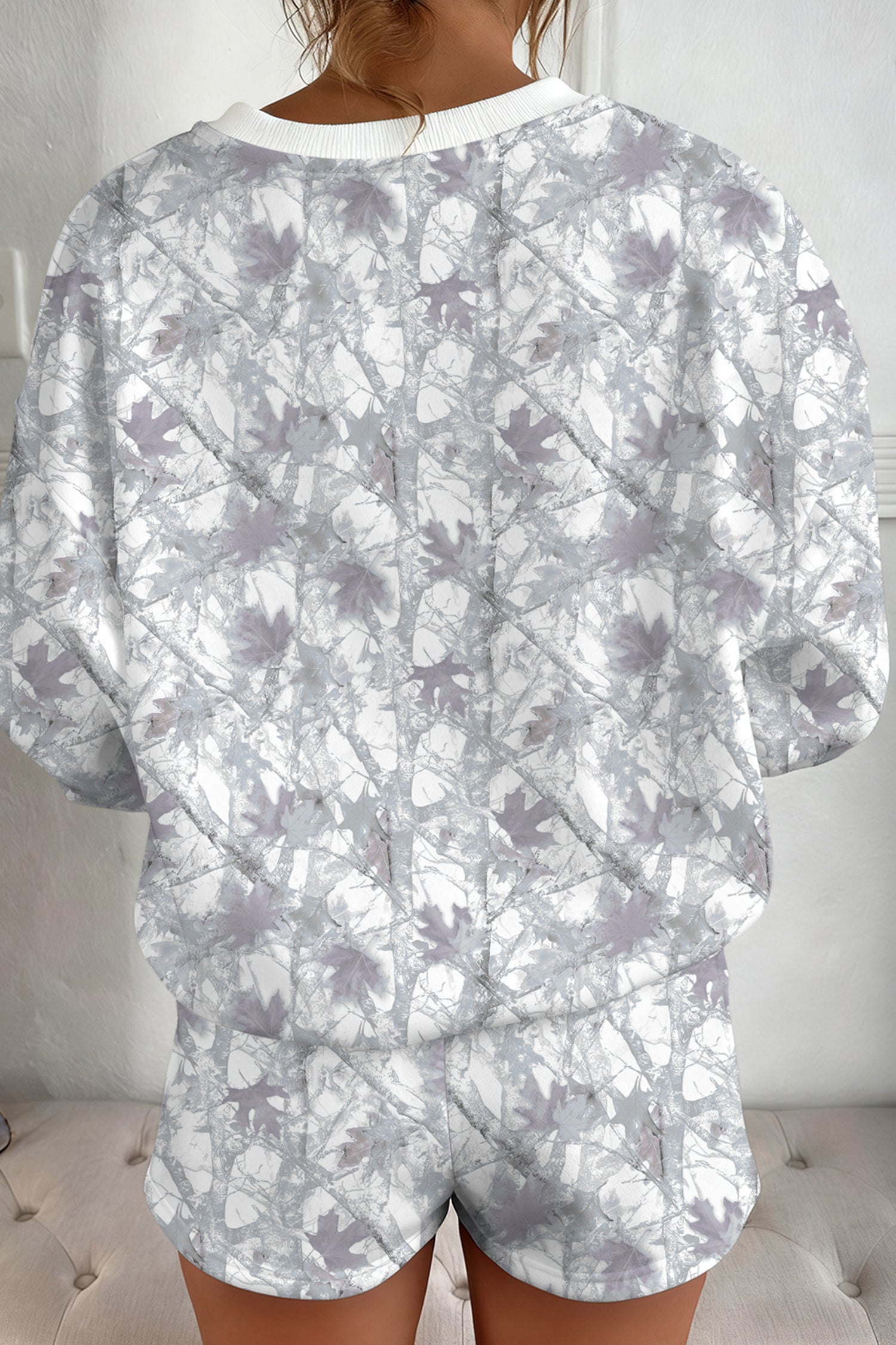 Light Grey Abstract Woodland Camo Print Baggy Pullover Drawstring Shorts Set-Two Piece Sets/Short Sets-[Adult]-[Female]-2022 Online Blue Zone Planet