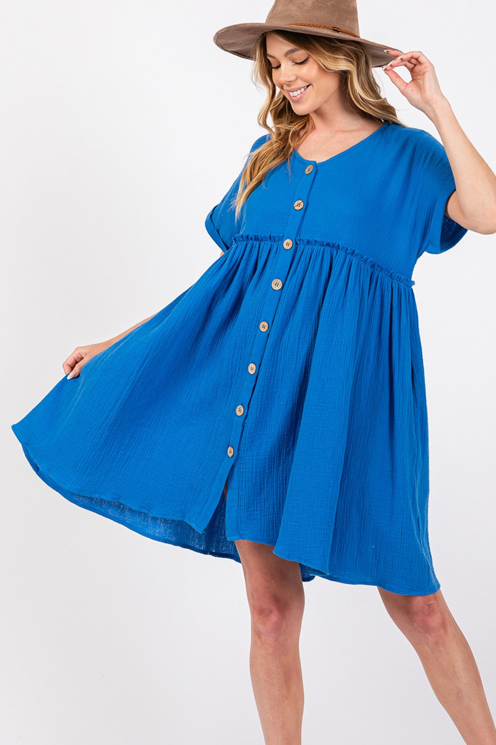 SAGE + FIG Button Up short Sleeve Dress-TOPS / DRESSES-[Adult]-[Female]-2022 Online Blue Zone Planet