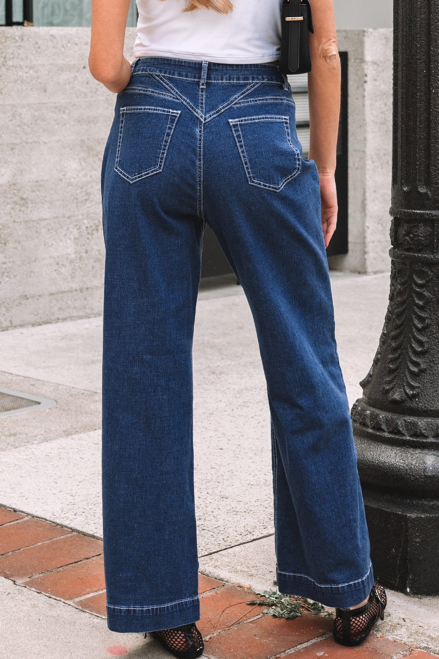 Sail Blue Stitched Waist Detail Loose Cuffed Jeans-Bottoms/Jeans-[Adult]-[Female]-2022 Online Blue Zone Planet