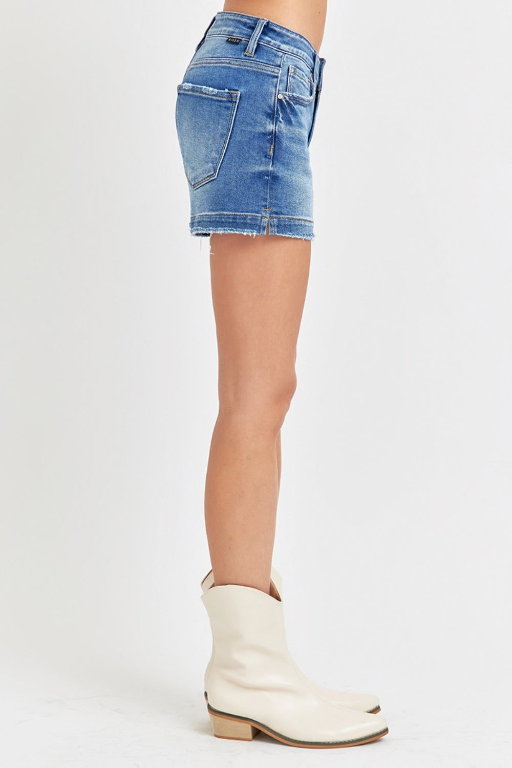 RISEN Low Rise Slit Denim Shorts-BOTTOMS SIZES SMALL MEDIUM LARGE-[Adult]-[Female]-2022 Online Blue Zone Planet