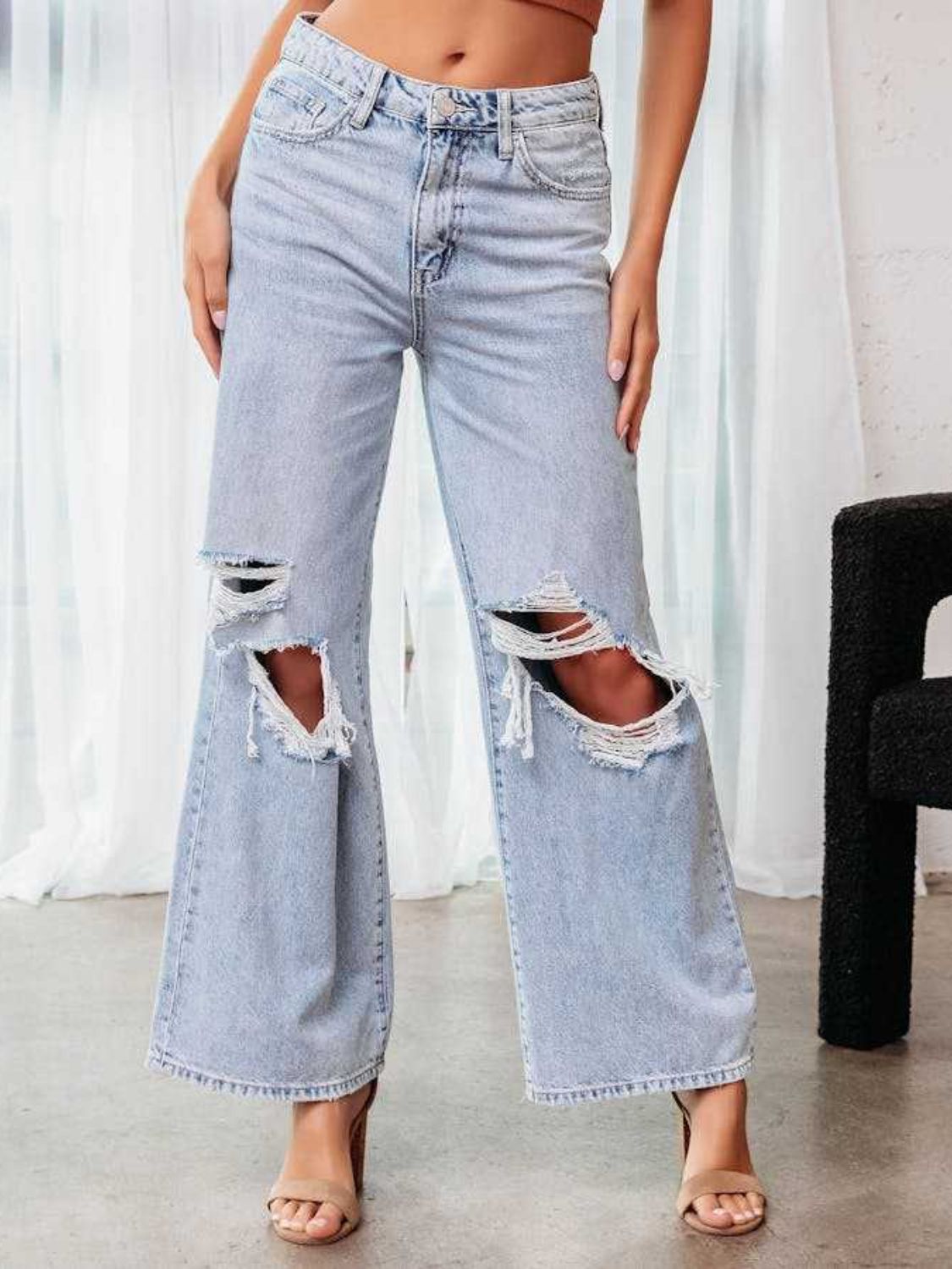 Distressed Wide Leg Jeans with Pockets-TOPS / DRESSES-[Adult]-[Female]-Light-S-2022 Online Blue Zone Planet