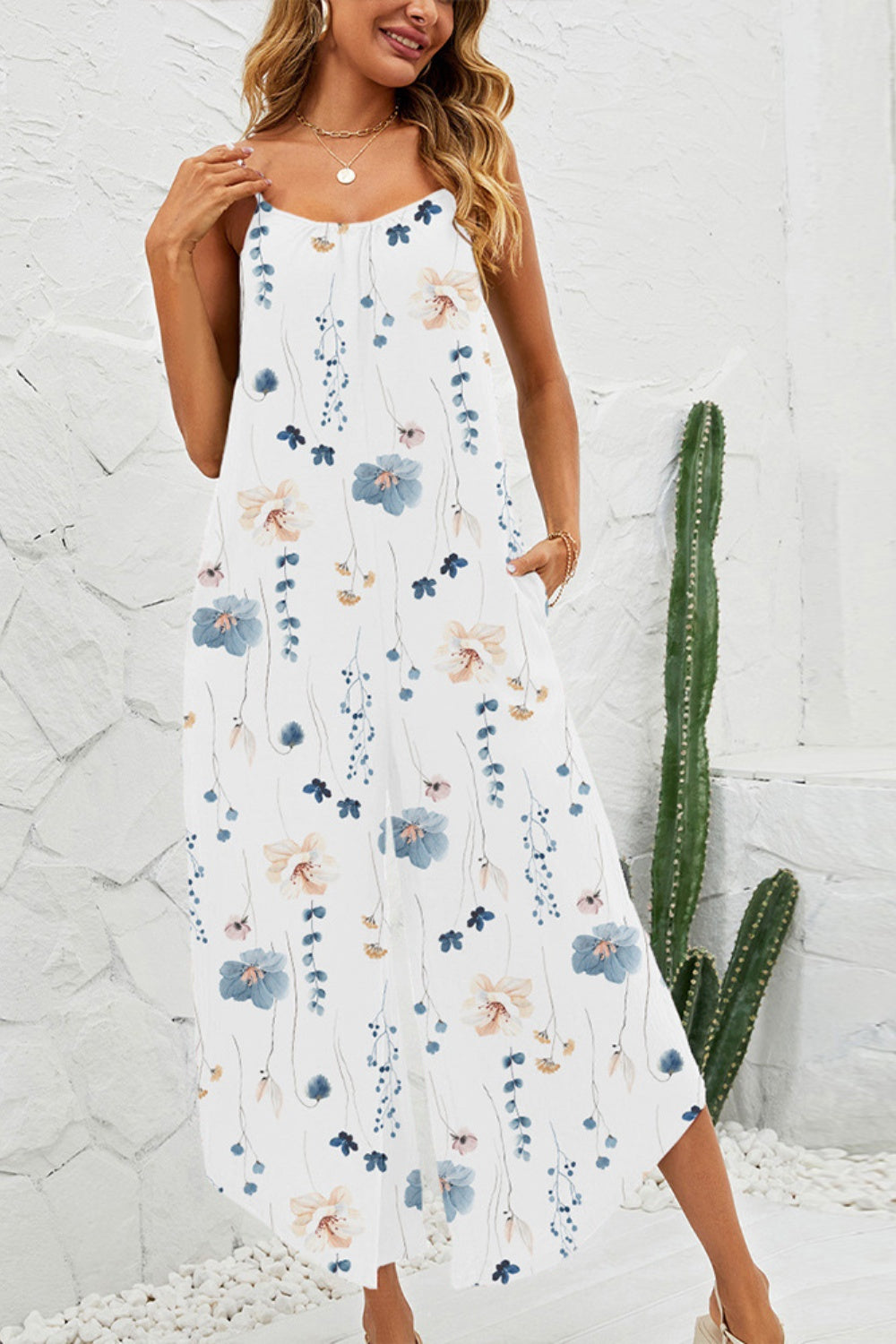 Printed Scoop Neck Wide Leg Jumpsuit-TOPS / DRESSES-[Adult]-[Female]-2022 Online Blue Zone Planet