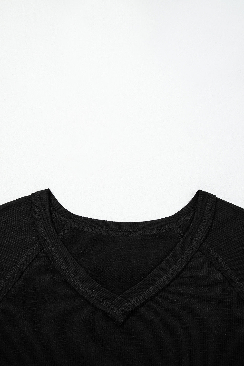 Black Exposed Seam Textured Knit V Neck Pullover Top-Tops/Long Sleeve Tops-[Adult]-[Female]-2022 Online Blue Zone Planet