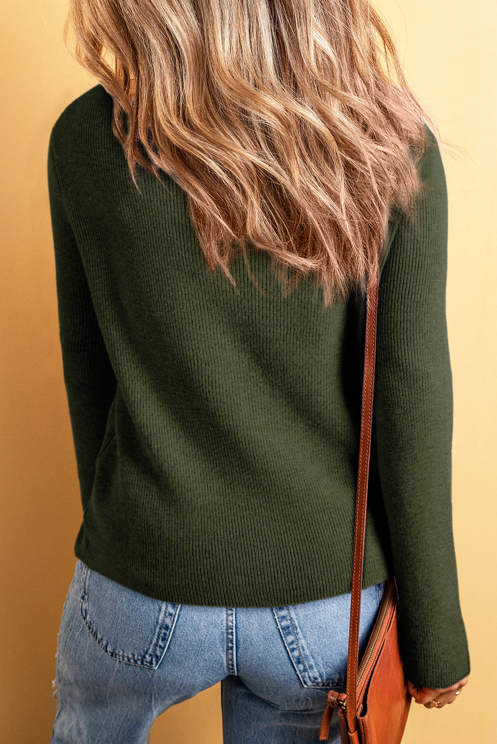 Moss Green Lightweight Ribbed Knit Button Front V Neck Cardigan
