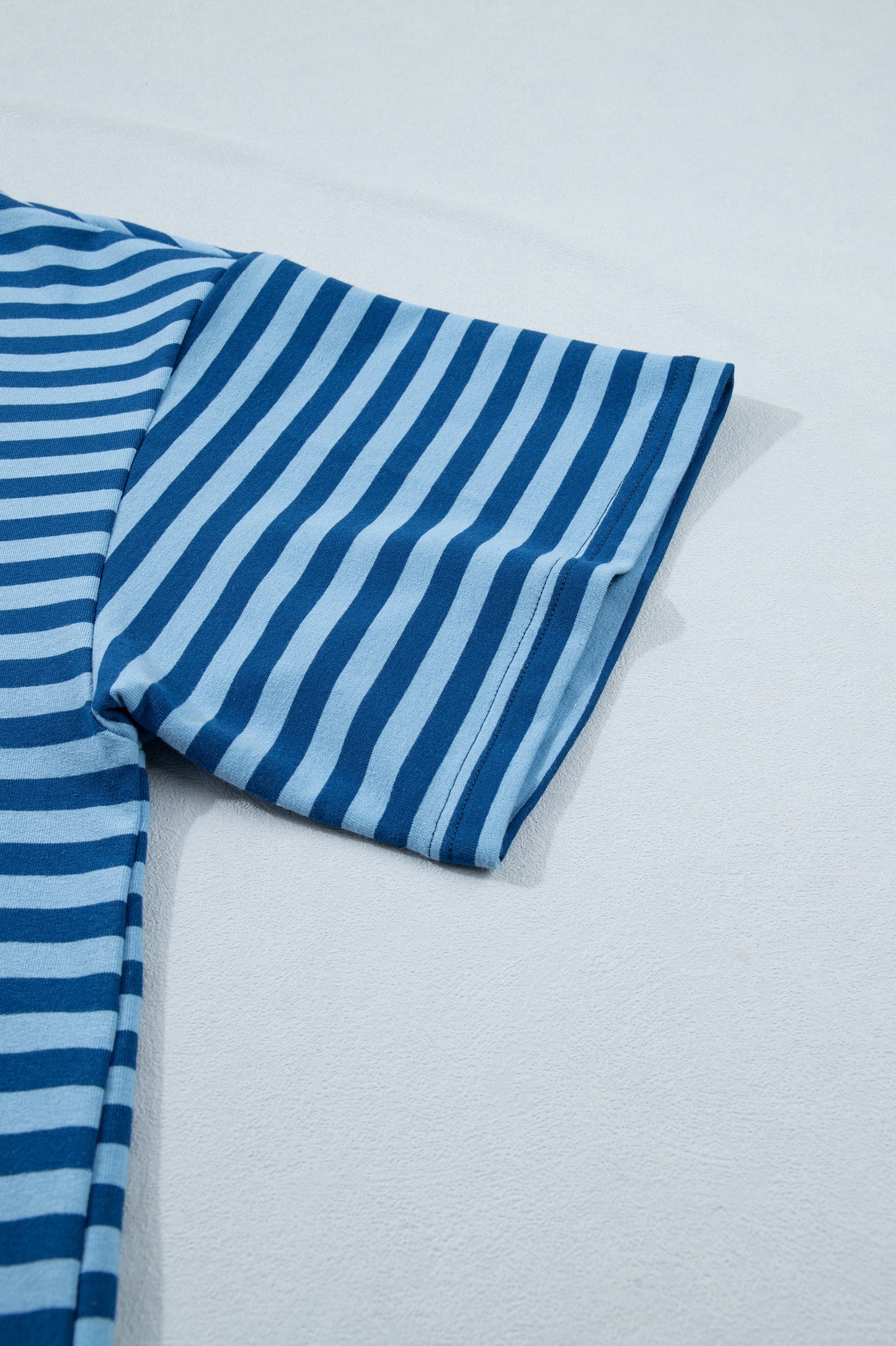 Blue Stripe Plus Size Dropped Shoulder Tee and Shorts Two-Piece Set-Plus Size/Plus Size Loungewear-[Adult]-[Female]-2022 Online Blue Zone Planet