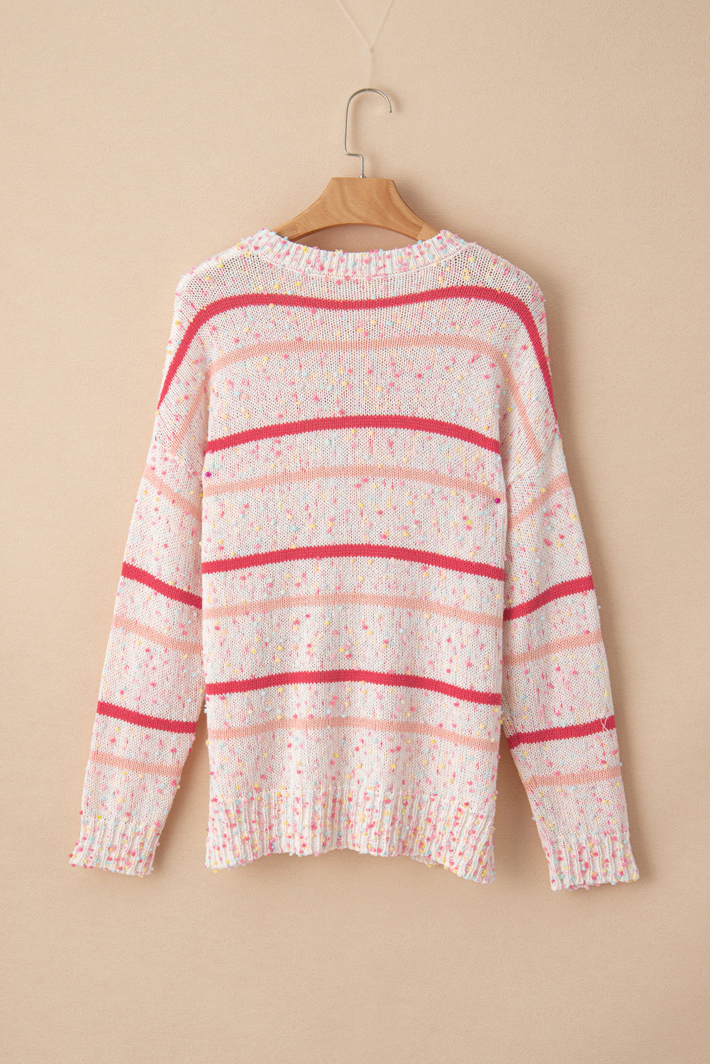 Pink Striped Confetti Drop Sleeve Knit Sweater-Sweaters-[Adult]-[Female]-2022 Online Blue Zone Planet