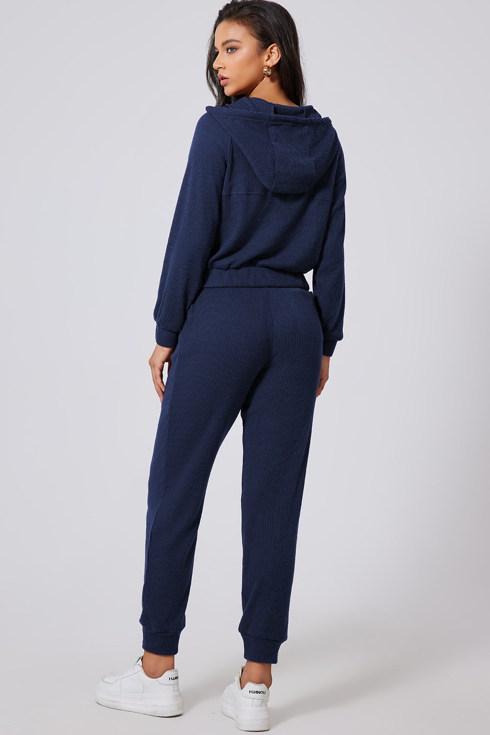 Drawstring Half Zip Hoodie and Joggers Active Set-HOODIES-[Adult]-[Female]-2022 Online Blue Zone Planet