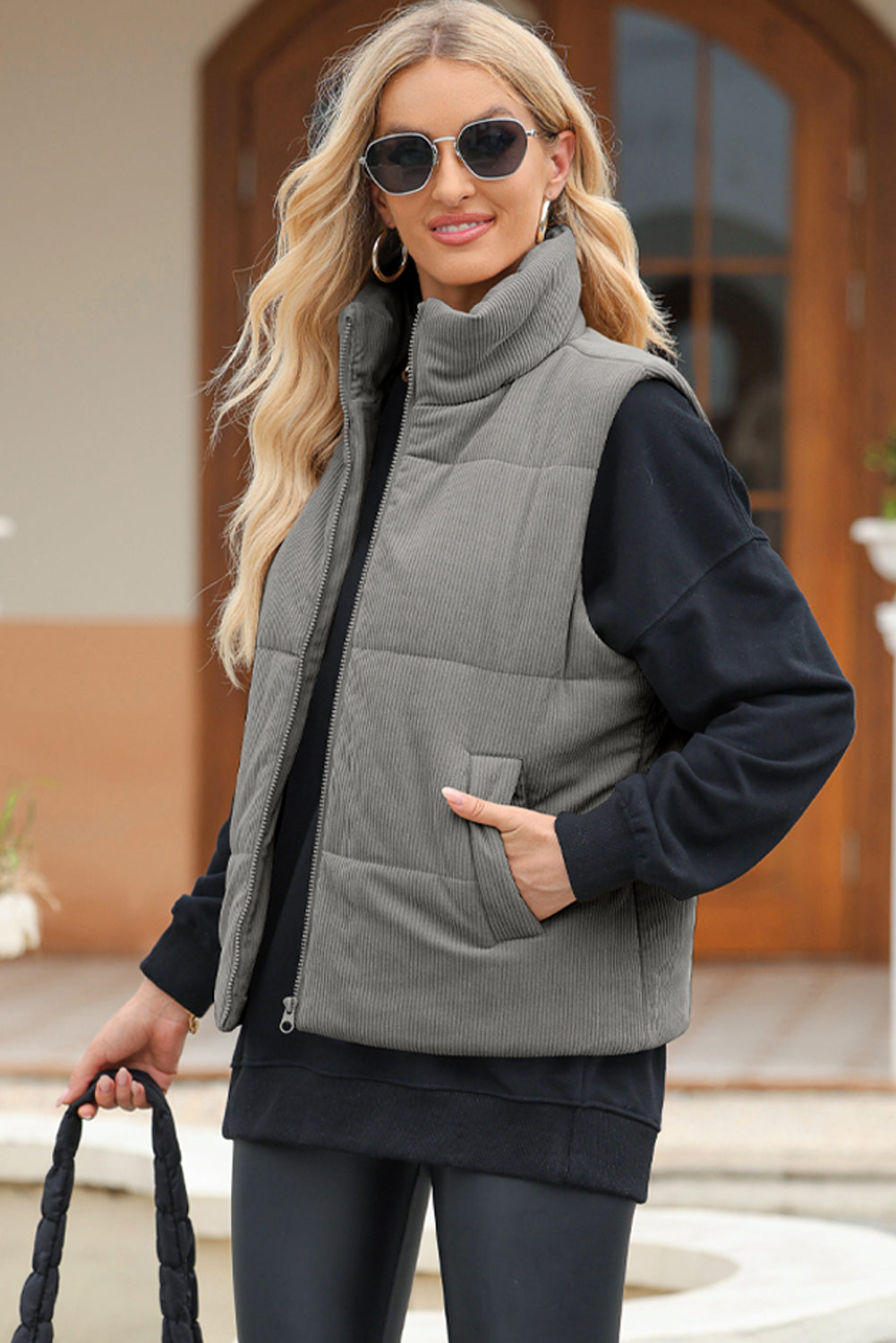 Blue Zone Planet | Pocketed Zip Up Turtleneck Vest Coat-TOPS / DRESSES-[Adult]-[Female]-2022 Online Blue Zone Planet