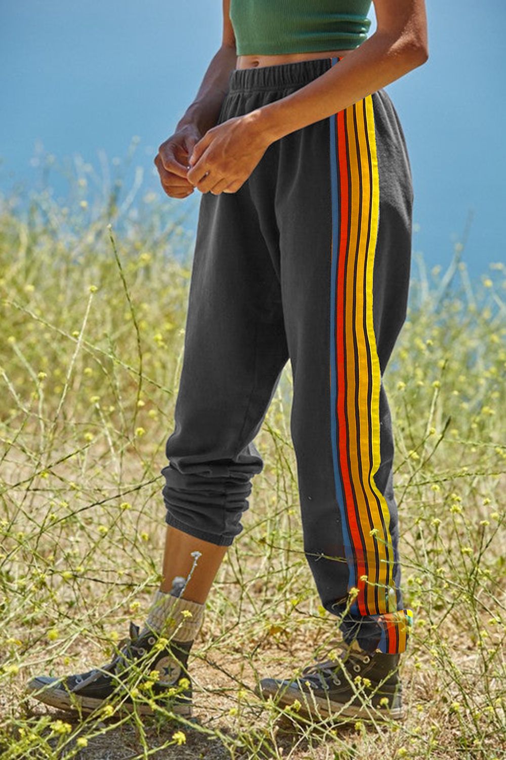 Contrast Striped Elastic Waist Active Pants-BOTTOM SIZES SMALL MEDIUM LARGE-[Adult]-[Female]-Gray-S-2022 Online Blue Zone Planet