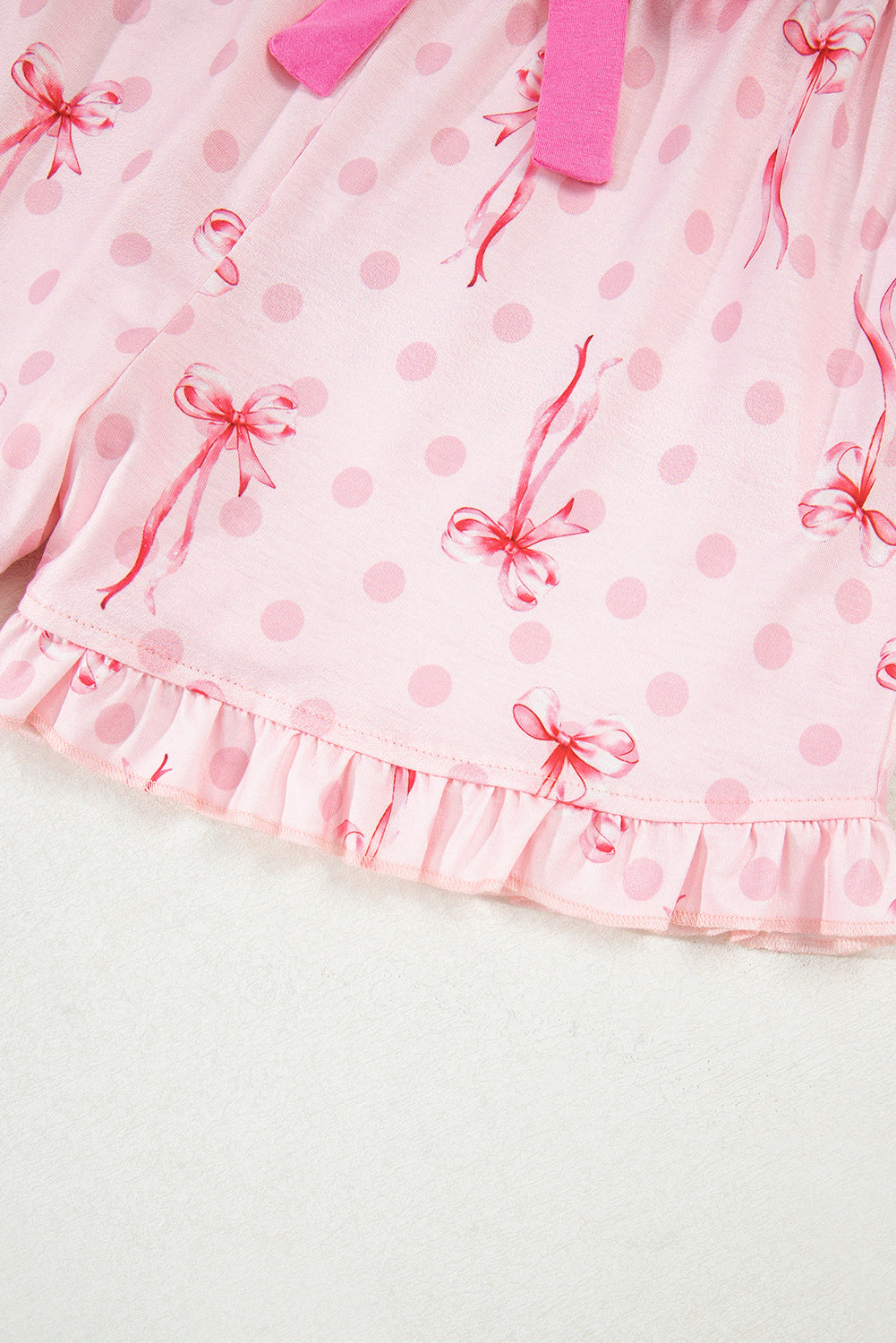 Pink Bow Print Contrast Pipping Short Pajamas Set-Loungewear & Sleepwear/Sleepwear-[Adult]-[Female]-2022 Online Blue Zone Planet