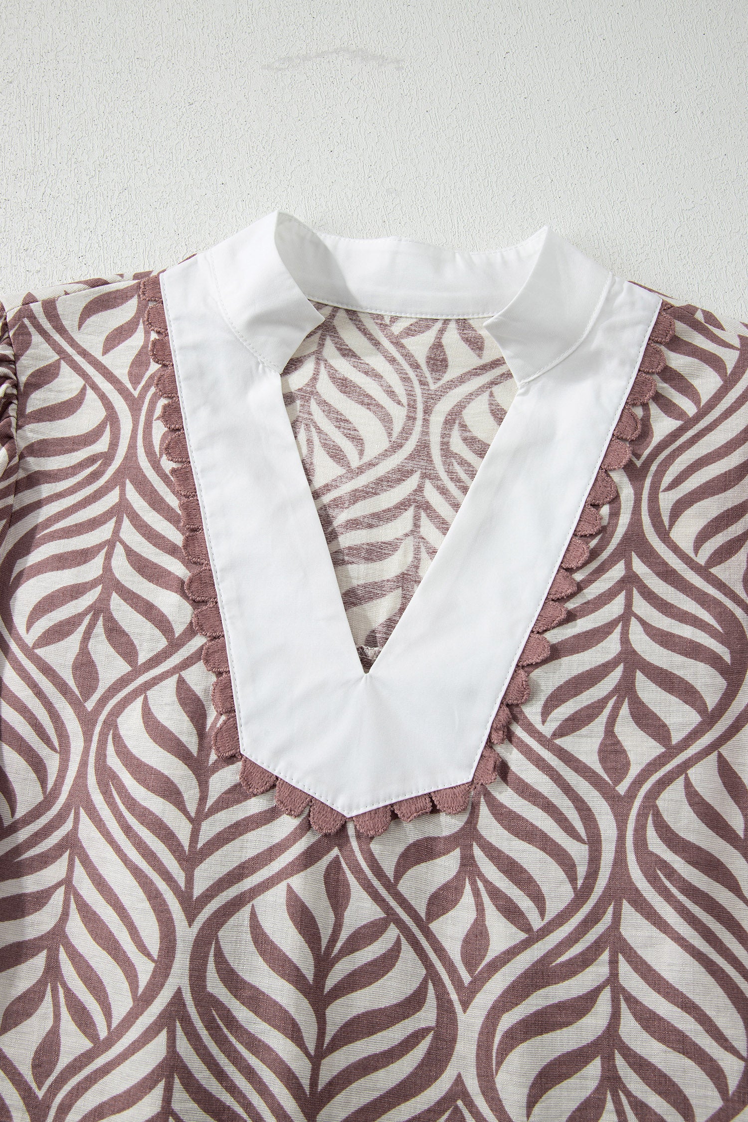 Brown Leaf Print Standing Collar Puff Sleeve Top-Tops/Blouses & Shirts-[Adult]-[Female]-2022 Online Blue Zone Planet