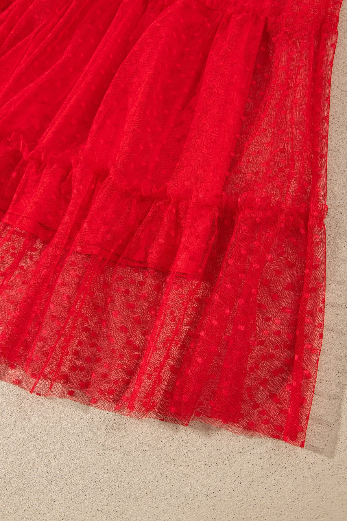 Fiery Red Tiered Tulle Smocked Bodice Puff Sleeve Dress-TOPS / DRESSES-[Adult]-[Female]-2022 Online Blue Zone Planet