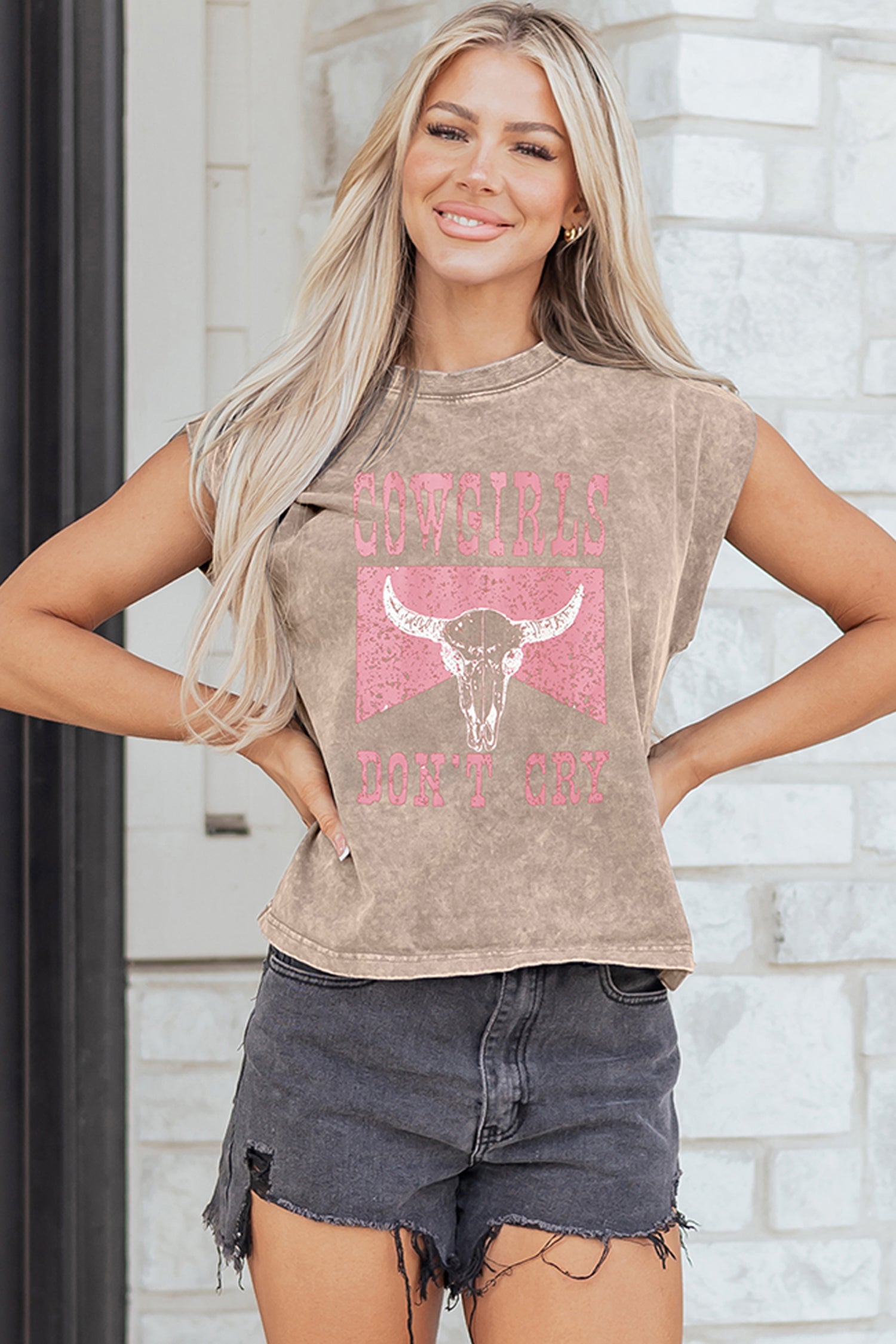Smoke Gray Cowboy & Beer Western Graphic Mineral Wash Tank Top-Tops/Tank Tops-[Adult]-[Female]-2022 Online Blue Zone Planet