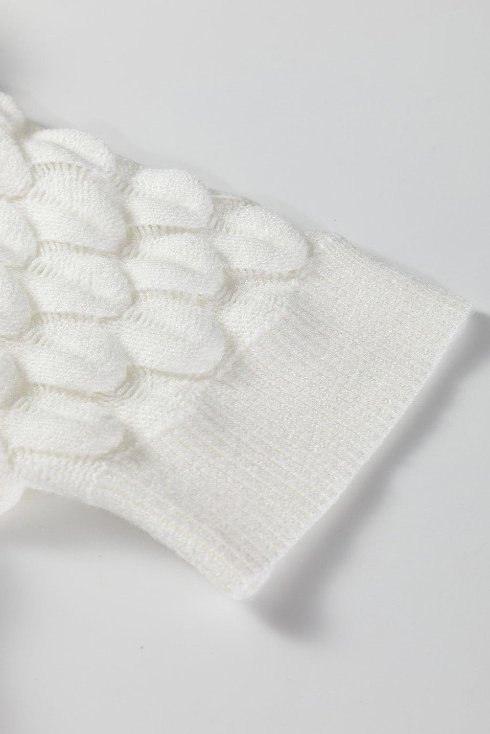 White Fish Scale Textured Knit Ribbed High Neck Short Sleeve Sweater-TOPS / DRESSES-[Adult]-[Female]-2022 Online Blue Zone Planet