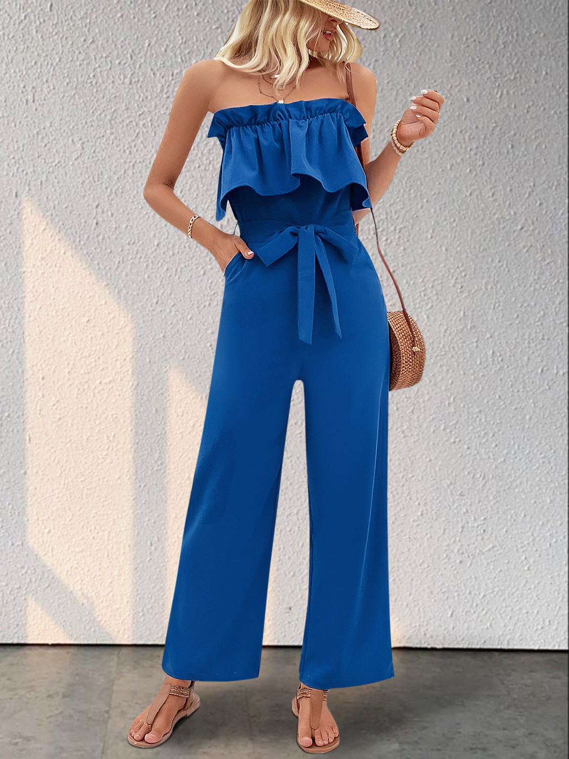 Ruffled Tie Waist Tube Jumpsuit-TOPS / DRESSES-[Adult]-[Female]-2022 Online Blue Zone Planet