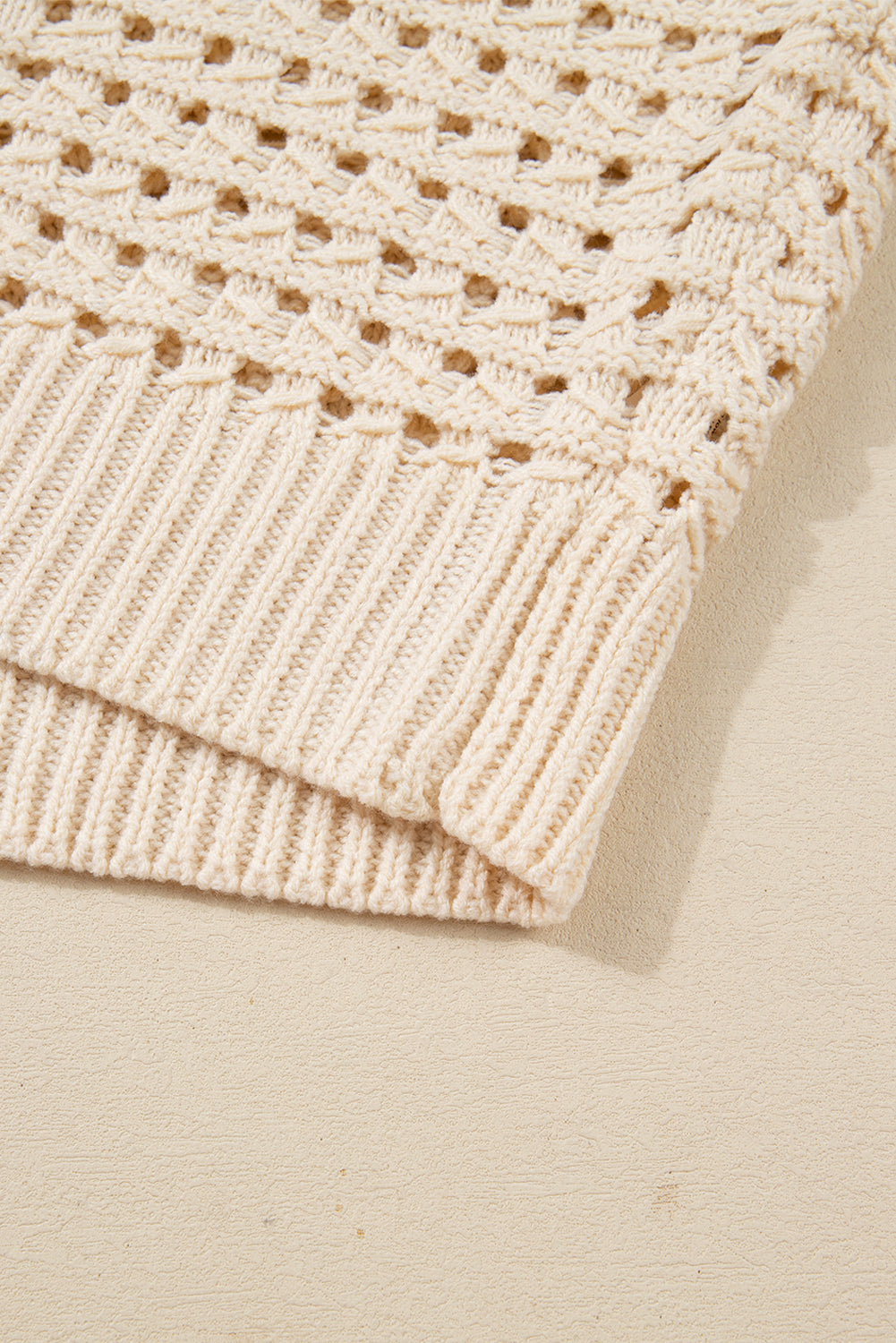 Beige Hollowed Pattern Knit Zip Up Drop Shoulder Sweater Cardigan-TOPS / DRESSES-[Adult]-[Female]-2022 Online Blue Zone Planet