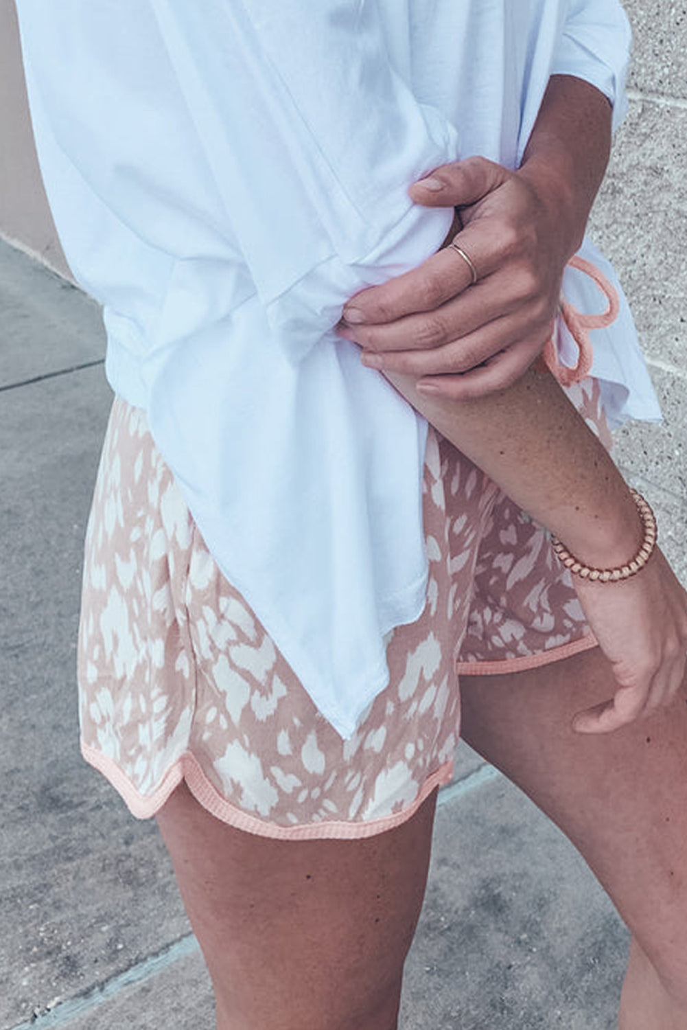 Khaki Classic Leopard Arched Hem Elastic Waist Casual Shorts-Bottoms/Casual Shorts-[Adult]-[Female]-2022 Online Blue Zone Planet