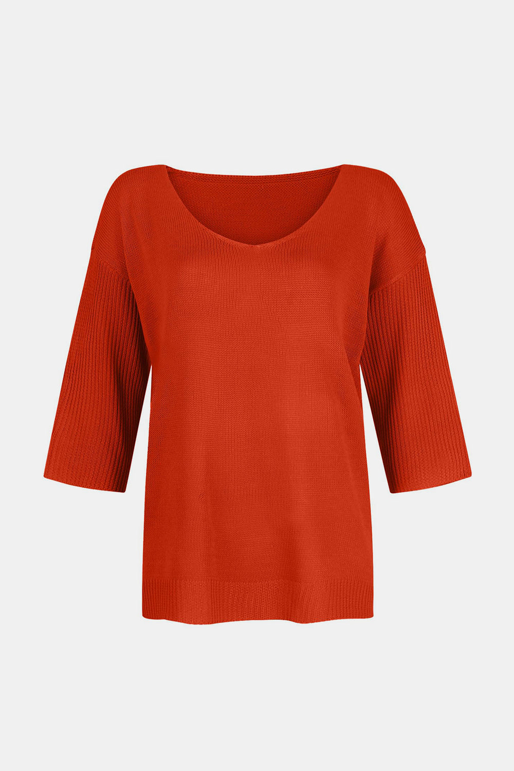 V-Neck Three-Quarter Sleeve Knit Top-TOPS / DRESSES-[Adult]-[Female]-2022 Online Blue Zone Planet