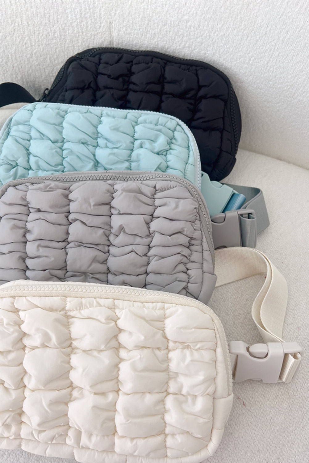 White Quilted Puffer Belt Zipper Crossbody Bags-Crossbody Bags-[Adult]-[Female]-2022 Online Blue Zone Planet