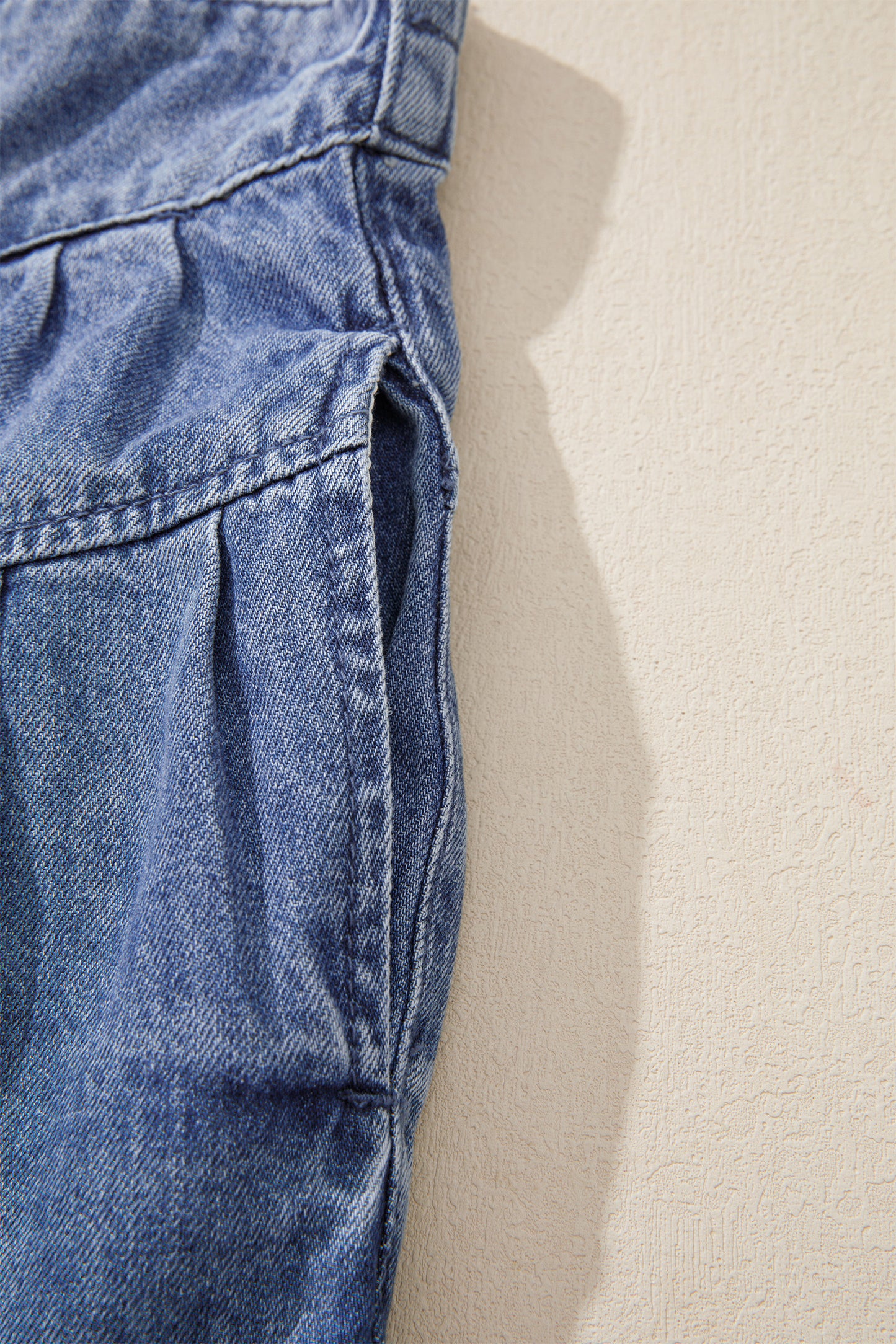 Dusk Blue High Rise Buttons Pleated Cropped Wide Leg Denim Pants-Bottoms/Jeans-[Adult]-[Female]-2022 Online Blue Zone Planet