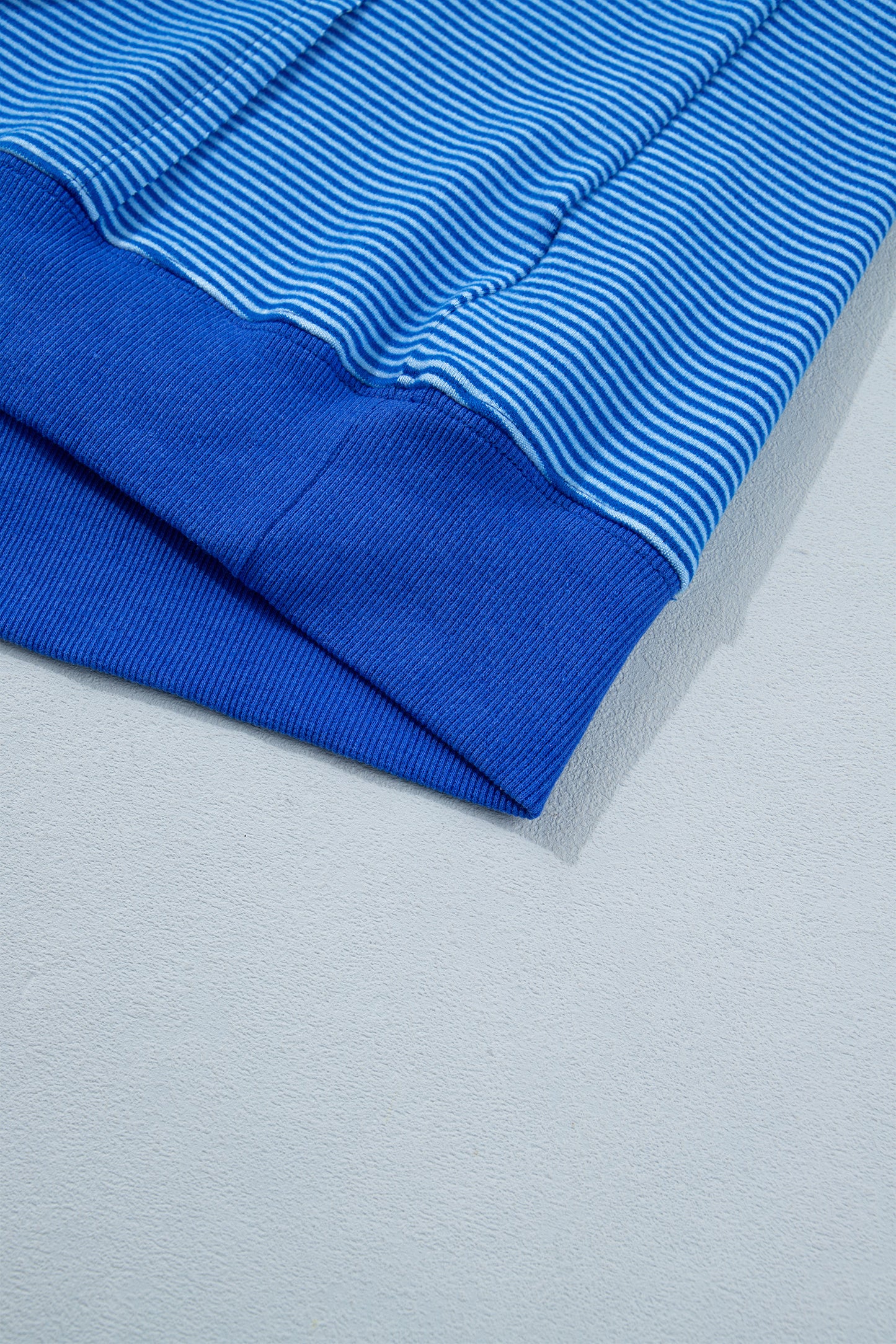 Blue Stripe Ribbed Cuffs Hem Long Sleeve Pullover Top-Tops/Long Sleeve Tops-[Adult]-[Female]-2022 Online Blue Zone Planet