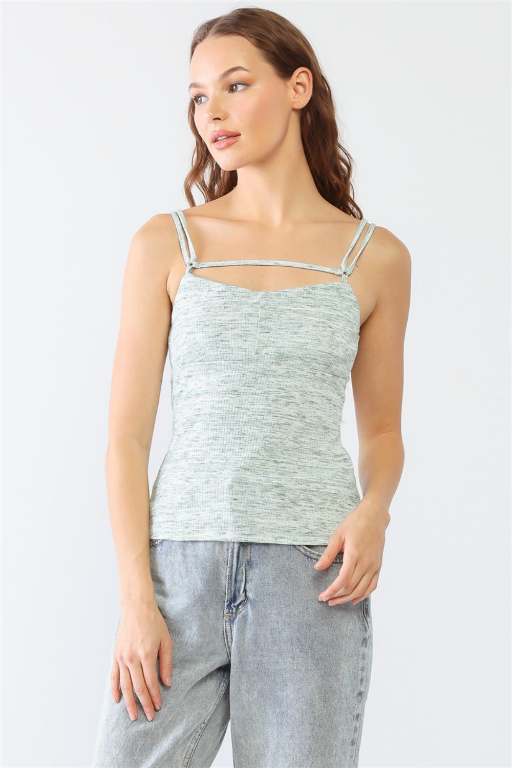 Le Lis Heathered Ribbed Adjustable Strap Cami-TOPS / DRESSES-[Adult]-[Female]-Cream Green-S-2022 Online Blue Zone Planet