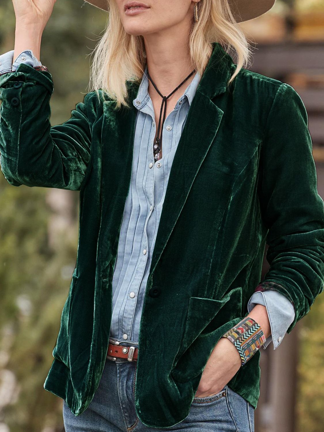 Blue Zone Planet | Pocketed Button Up Lapel Collar Blazer-TOPS / DRESSES-[Adult]-[Female]-Dark Green-S-2022 Online Blue Zone Planet