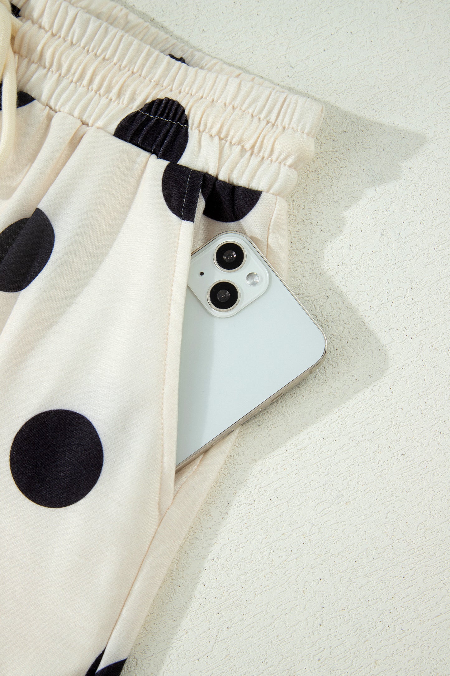 Beige Polka Dot Print V Neck Tee Short Set-Two Piece Sets/Short Sets-[Adult]-[Female]-2022 Online Blue Zone Planet