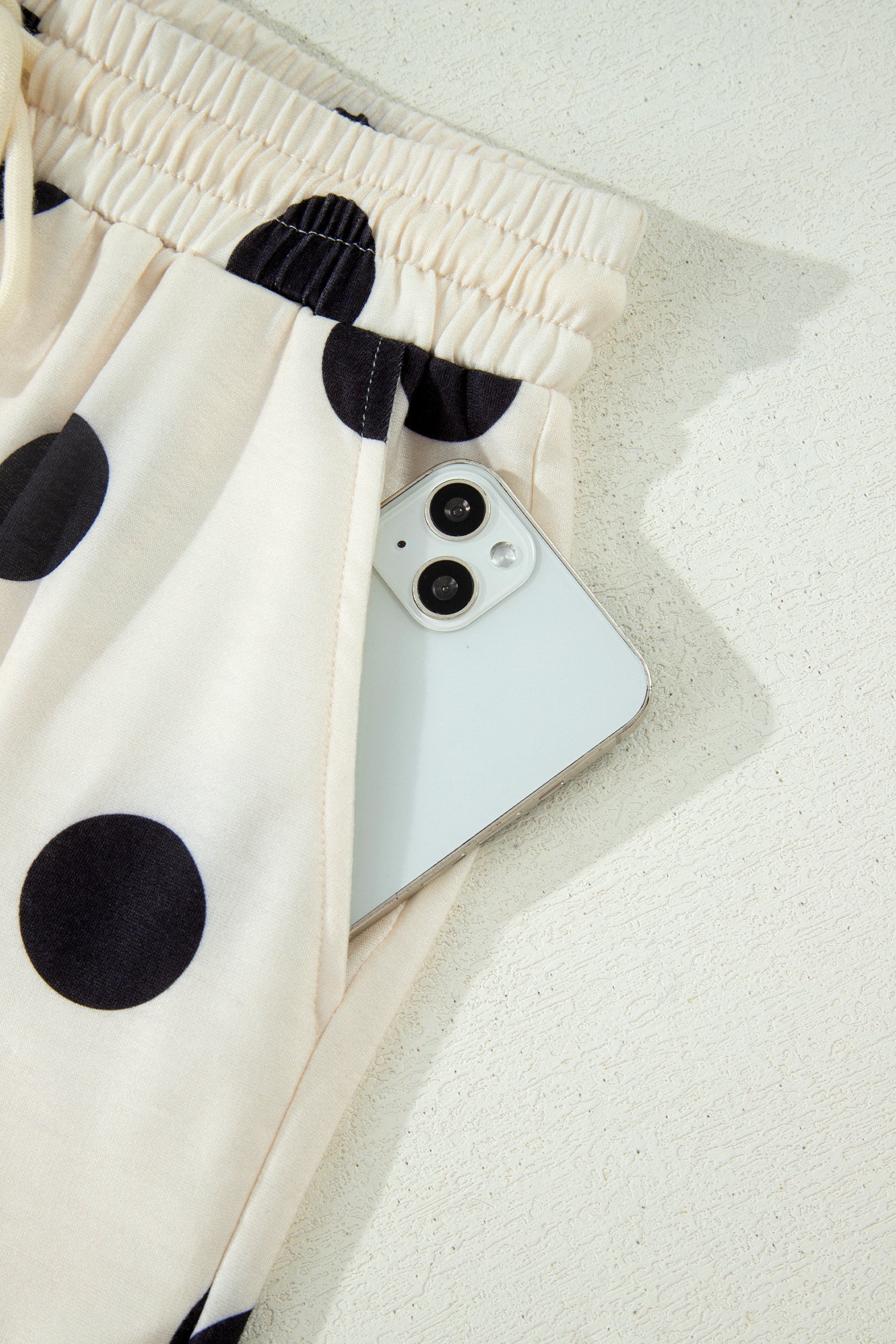 Beige Polka Dot Print V Neck Tee Short Set-Two Piece Sets/Short Sets-[Adult]-[Female]-2022 Online Blue Zone Planet