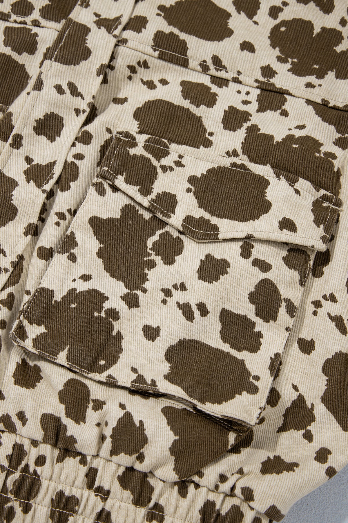 Brown Western Cow Print Cargo Pocket Denim Jacket-Outerwear/Denim jackets-[Adult]-[Female]-2022 Online Blue Zone Planet