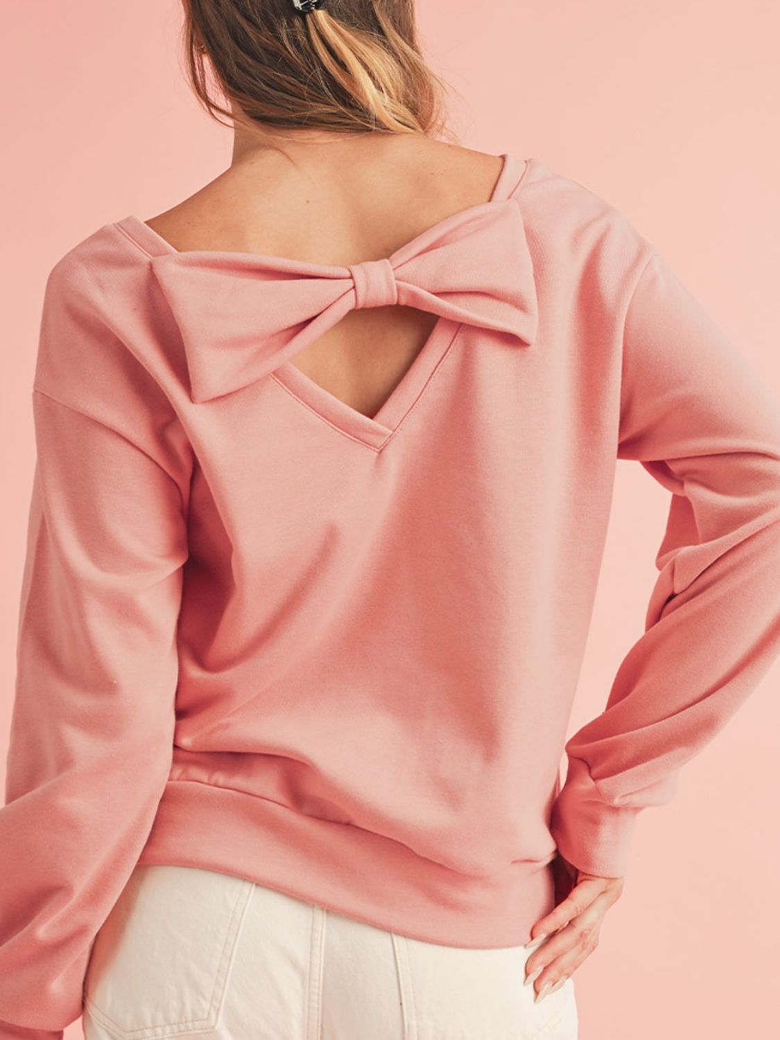 Bow Cutout Round Neck Long Sleeve Sweatshirt-TOPS / DRESSES-[Adult]-[Female]-Burnt Coral-S-2022 Online Blue Zone Planet