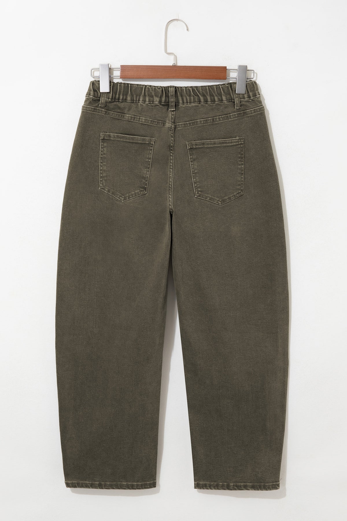 Four Leaf Clover Solid Color Square Patch Pocket Ankle-length Barrel Jeans-Bottoms/Jeans-[Adult]-[Female]-2022 Online Blue Zone Planet
