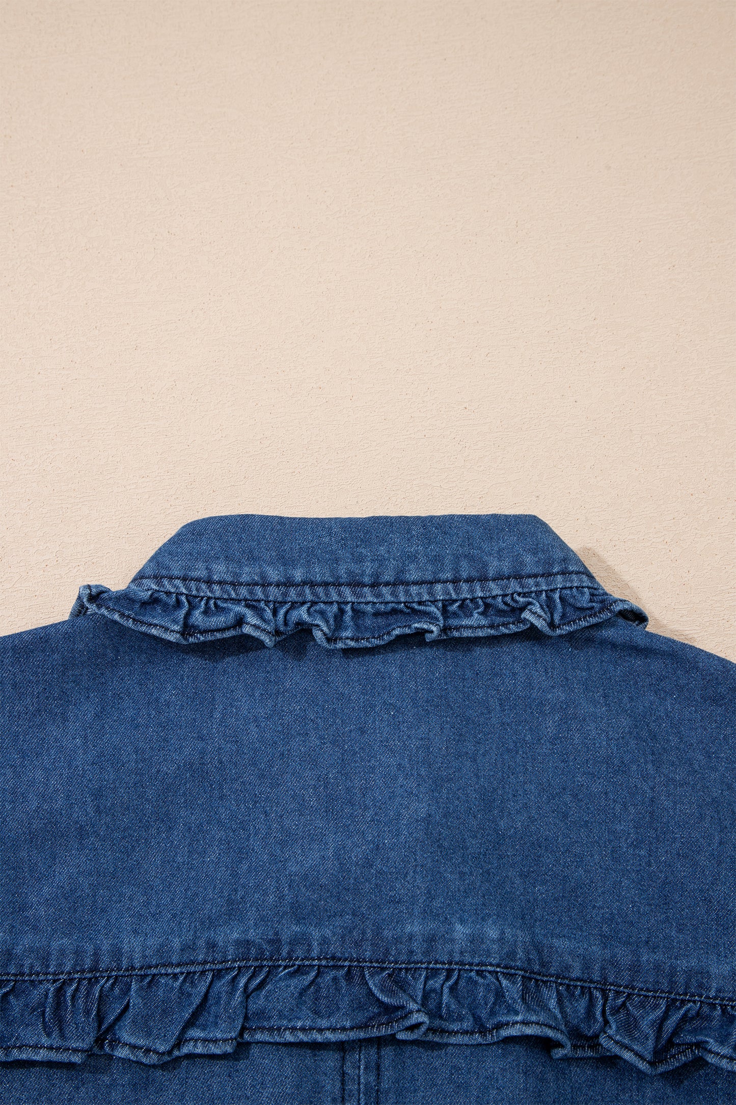 Sail Blue Ruffled Edge Collared Shift Denim Dress with Pockets-TOPS / DRESSES-[Adult]-[Female]-2022 Online Blue Zone Planet