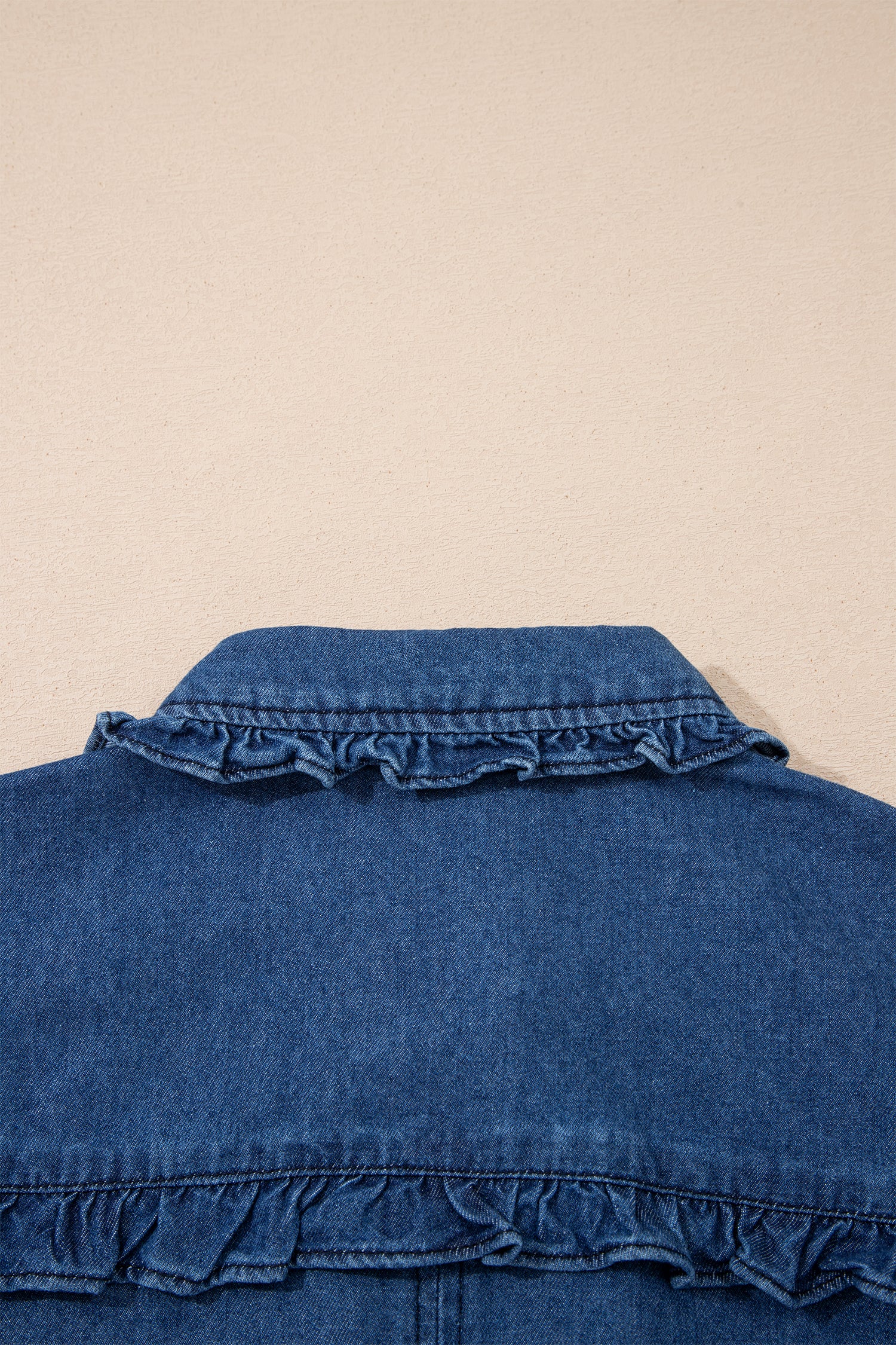 Sail Blue Ruffled Edge Collared Shift Denim Dress with Pockets-TOPS / DRESSES-[Adult]-[Female]-2022 Online Blue Zone Planet