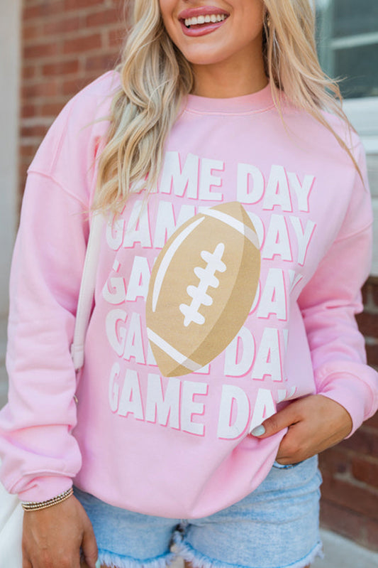 Pink GAME DAY Football Rugby Print Casual Sweatshirt-Tops/Sweatshirts & Hoodies-[Adult]-[Female]-Pink-S-2022 Online Blue Zone Planet