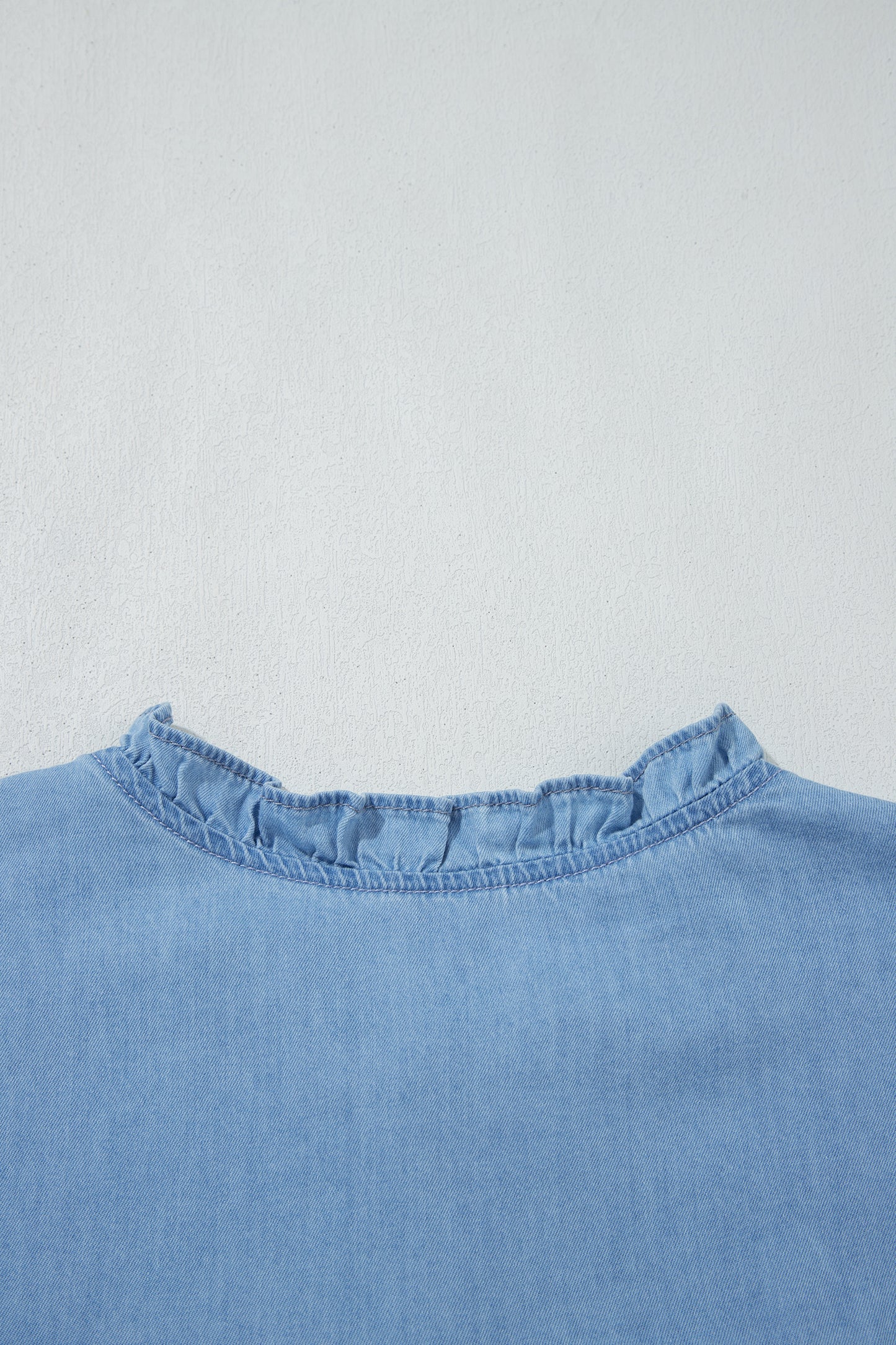 Beau Blue Western Ruffle V Neck Long Sleeve Chambray Blouse-Tops/Blouses & Shirts-[Adult]-[Female]-2022 Online Blue Zone Planet